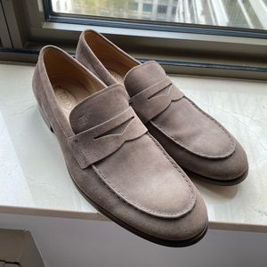 Mint Tod’s Suede Penny Loafers with Wood Sole